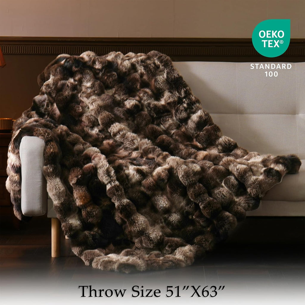 Fluffy Faux Fur Throw Blanket, Soft Plush Thick Cozy Fuzzy Luxury Minky Bubble Blanket, Tie-dye Coffee, 50" x 60"