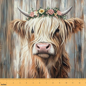 Cow Theme Fabric by The Yard Wildlife Highland Soft