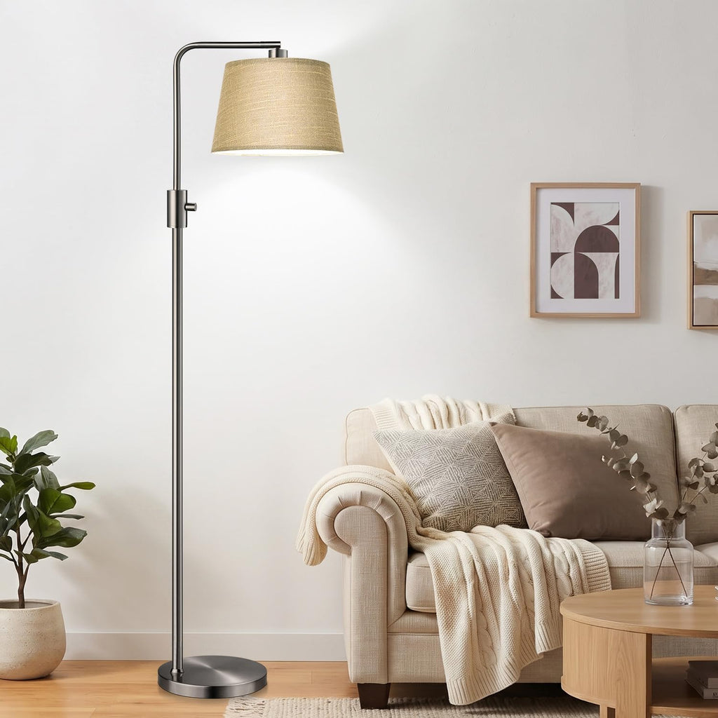 Upgraded) Dimmable Arc Floor Lamp, 1000 Lumens LED Edison Bulb Included, Modern Standing Lamp with Champagne Shade