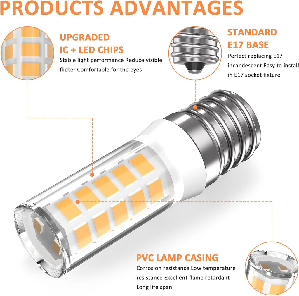 Kei D28A Refrigerator Light Bulb Replacement,E17 led Bulb,Freezer Light Bulb 3W AC100-130V Warm Light, 2PACKS