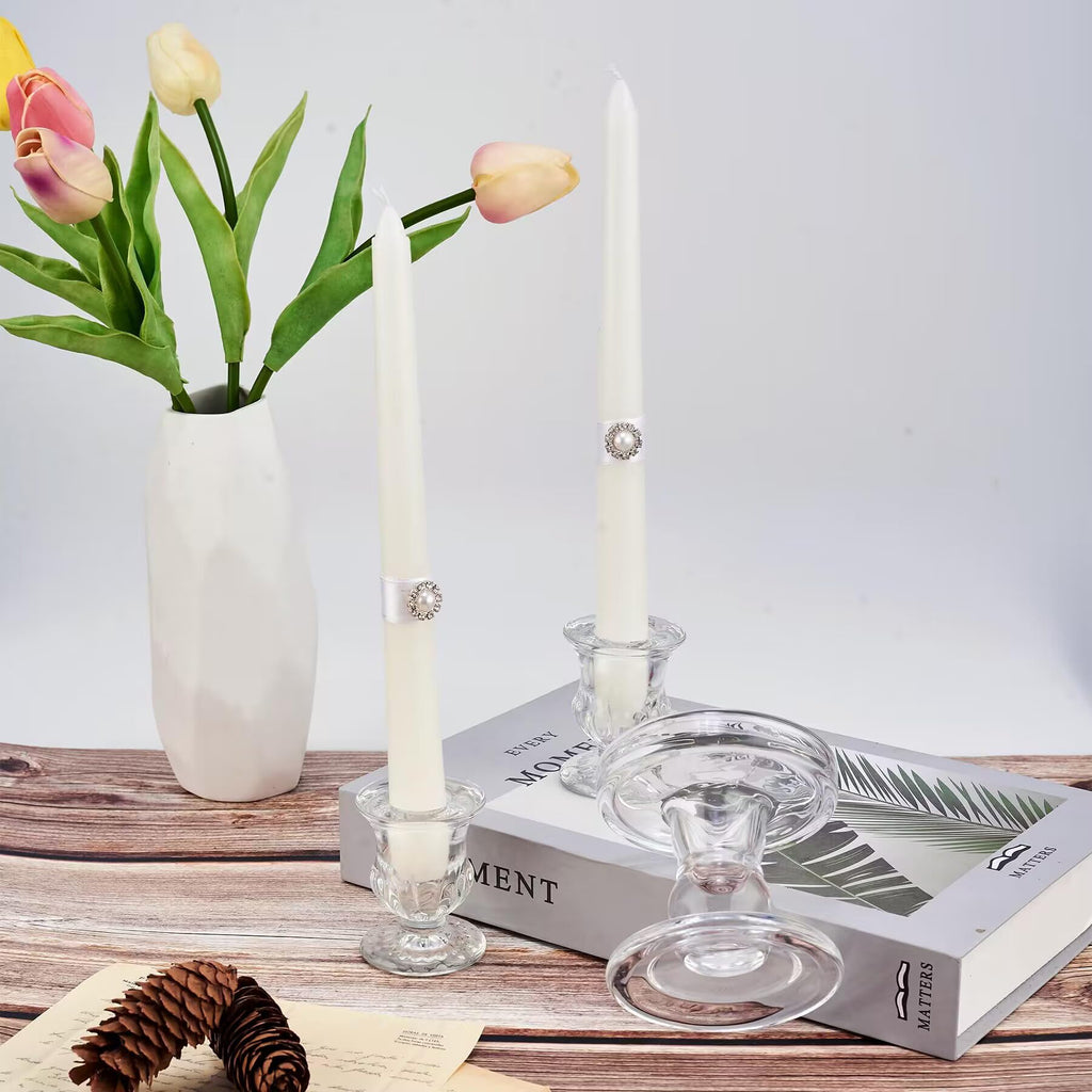 Unity Candle Holder - Glass Candle Holders for Pillar Candles Taper Candles, Glass Candlestick Holders Set of 3