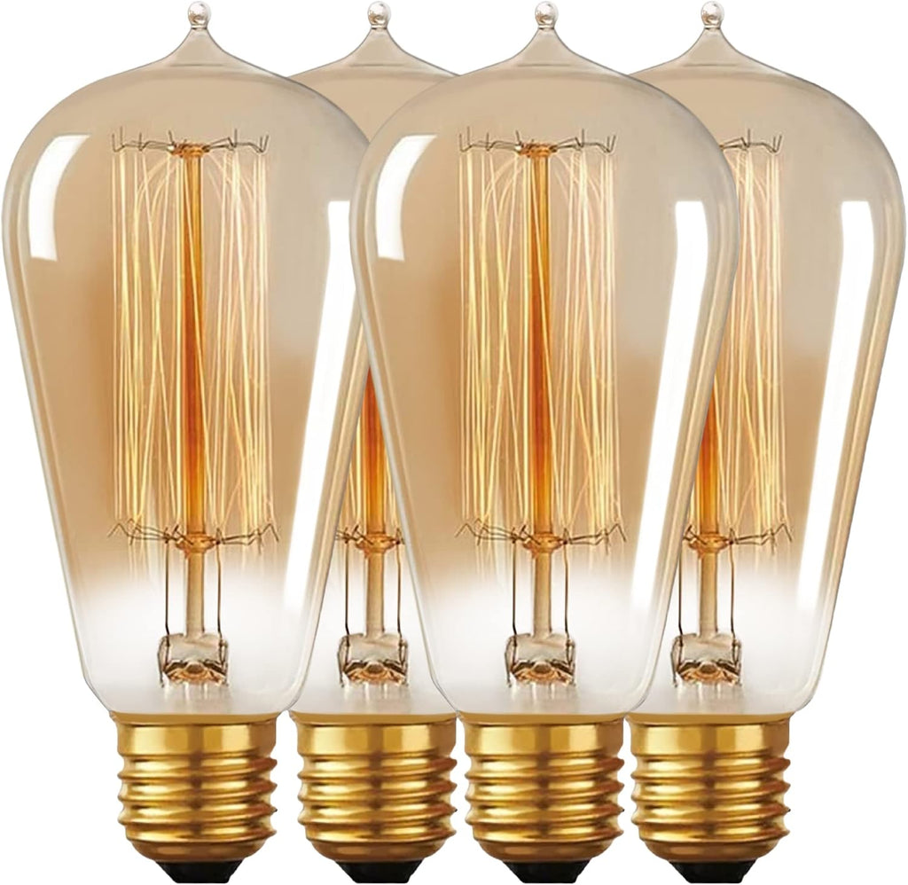 Vintage Incandescent Edison Light Bulbs, 60W, E26/E27 Base, 2100K Dimmable Decorative Lights, ST58 Style Amber Warm