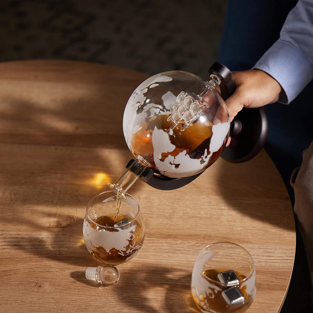 Large Globe Whiskey Decanter Sets for Men 50oz (1500ml) with 2 Glasses - Anniversary Birthday Gifts for Him, Men
