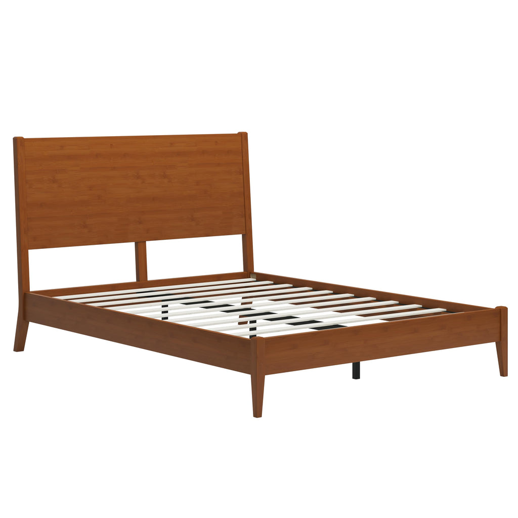 Queen Size Solid Wood Bamboo Bed Frame, Mid-Century Modern Sleigh Platform Bed Frame with 8.1"H Under-Bed Space, Wood