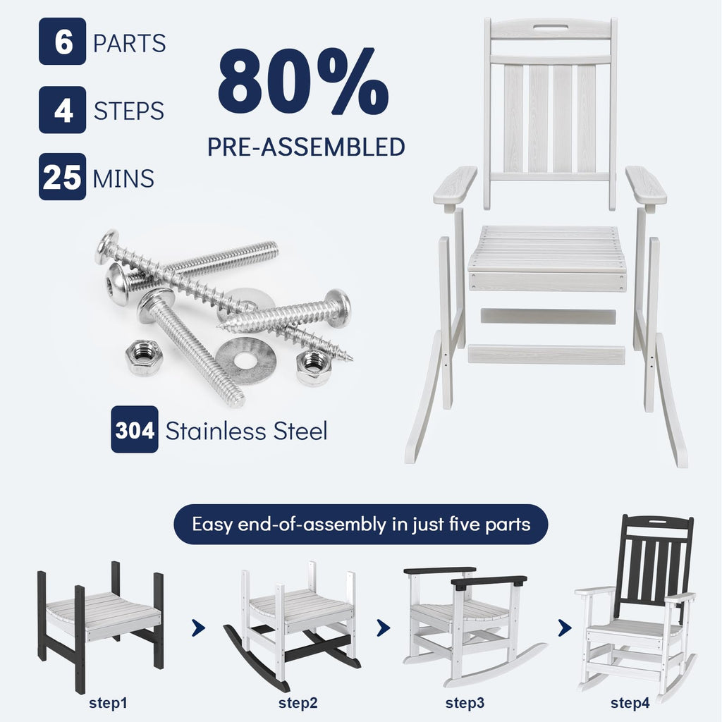 Outdoor Rocking Chair Set of 4, All-Weather Patio Rocker, White
