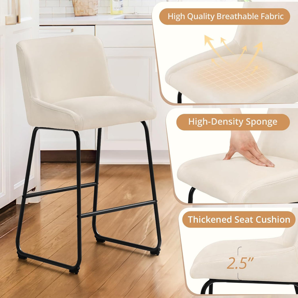 26 Inch Counter Height Bar Stools Set of 4, Faux Leather Upholstered Barstools, Barstool with Back, Comfortable Bar