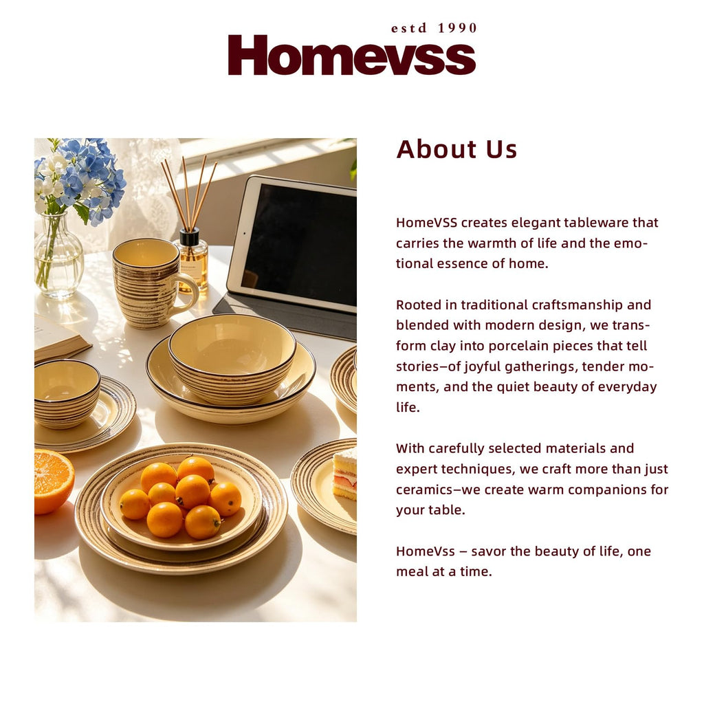 48 Piece Dinnerware Set, Ceramic Plates and Bowls Sets for 8, Microwave and Dishwasher Safe, Handcrafted Tree Bark