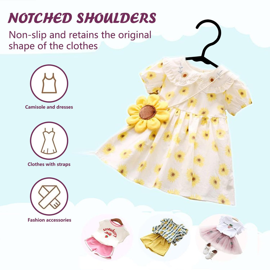 Baby Hangers for Closet 100 Pack Black Plastic Kids Children's Clothes Hangers Non-Slip (Black, 100)