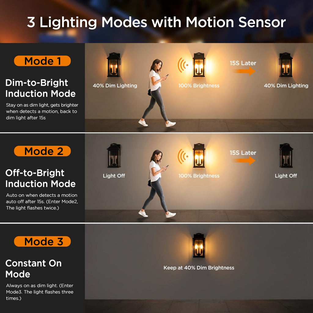 Solar Lights Outdoor Waterproof, 3 Modes Porch Lights, Motion Sensor Outside Light, Outdoor Wall Lights Lantern