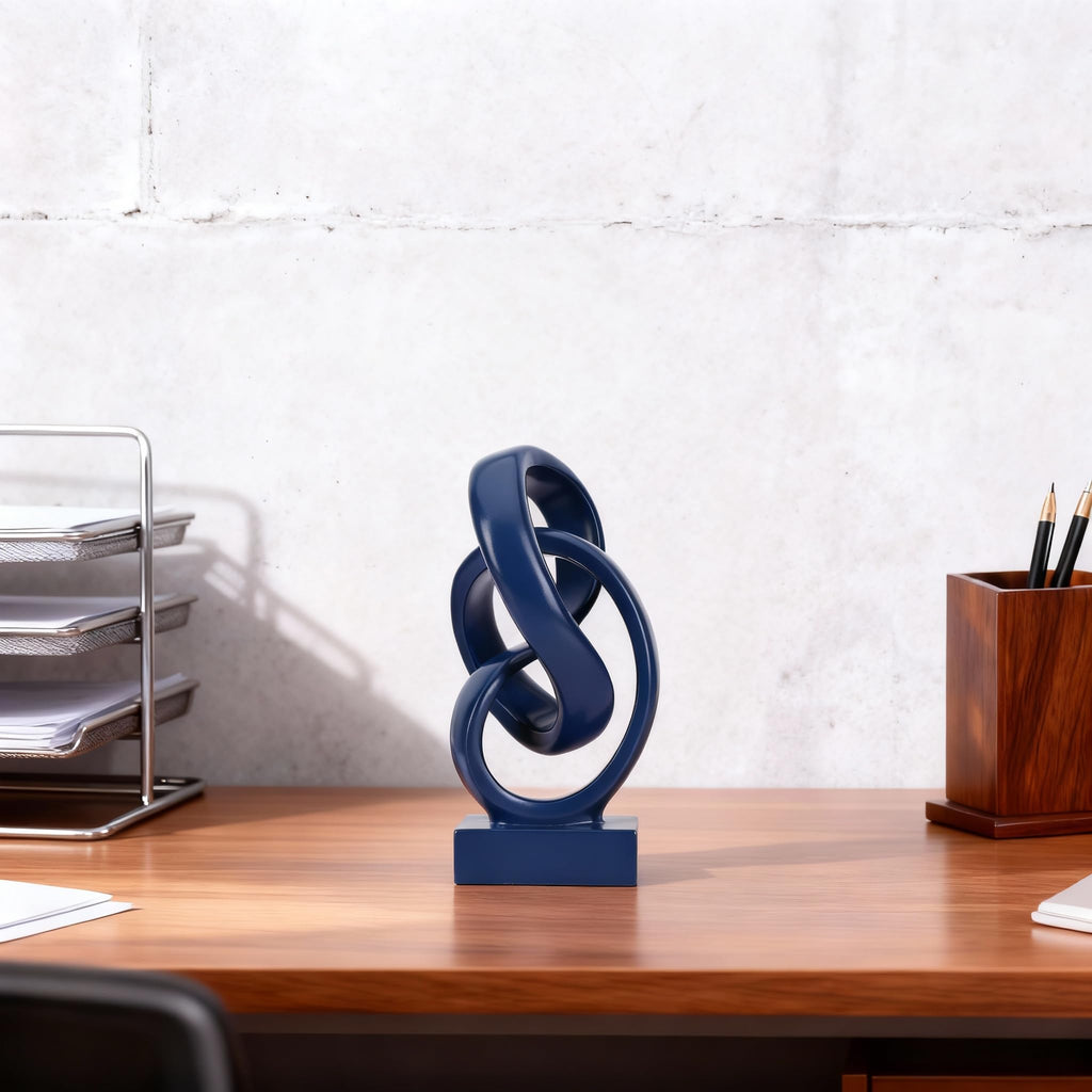 Abstract Blue Knot Sculpture, Geometric Decorative Statue, Blue Decor Coffee Table Bookshelf Top, Office TV Cabinet