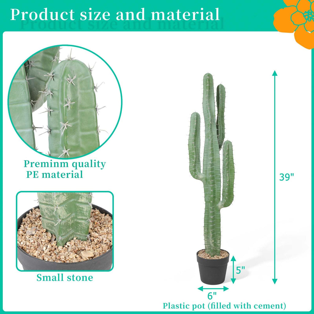 Artificial Cactus 39 INCH Tall Fake Cactus Plants Faux Cacti Saguaro with Planter for Indoor Outdoor Home Office Shop