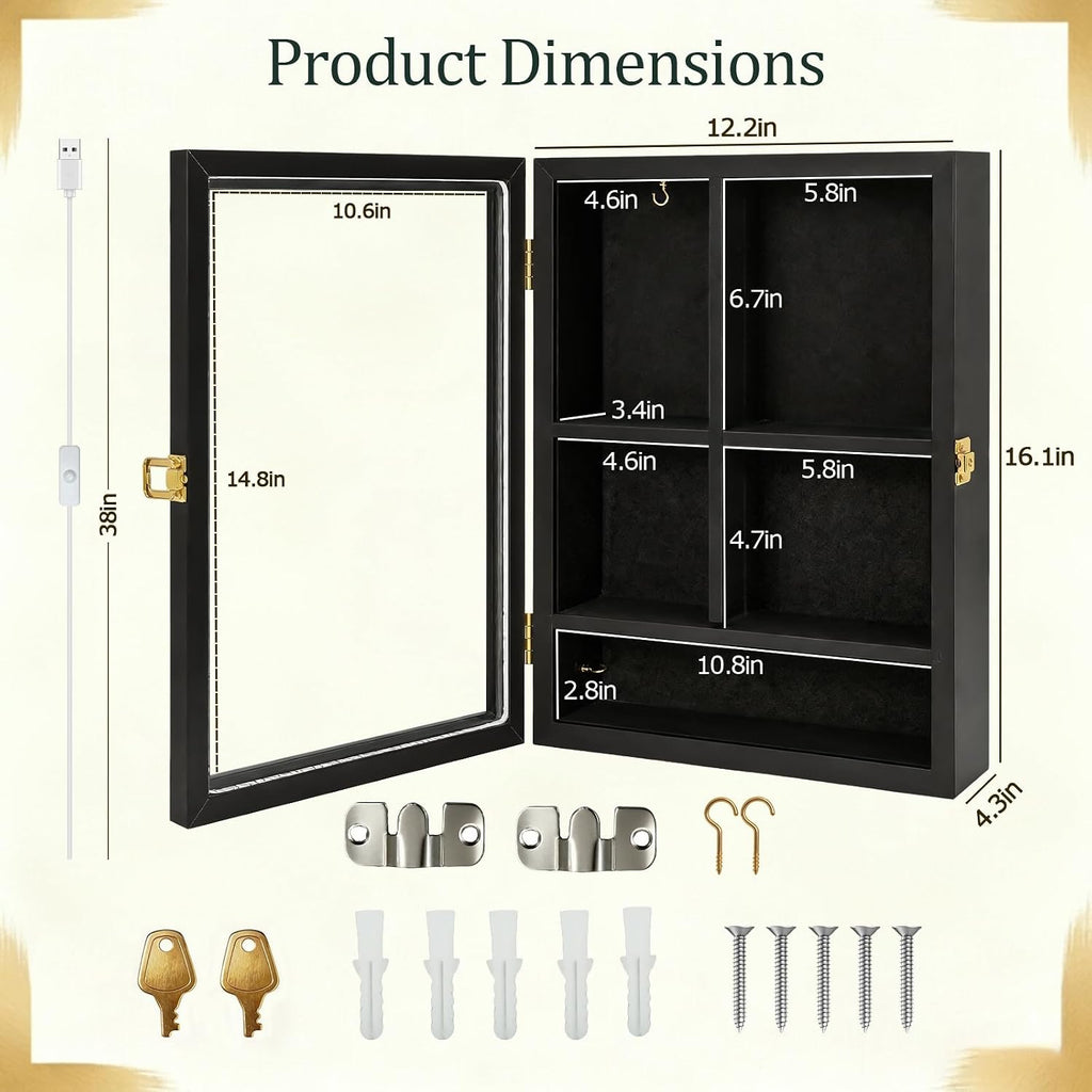 12x16 LED Pet Memorial Shadow Box Wooden Remembrance Frame with Key Lock