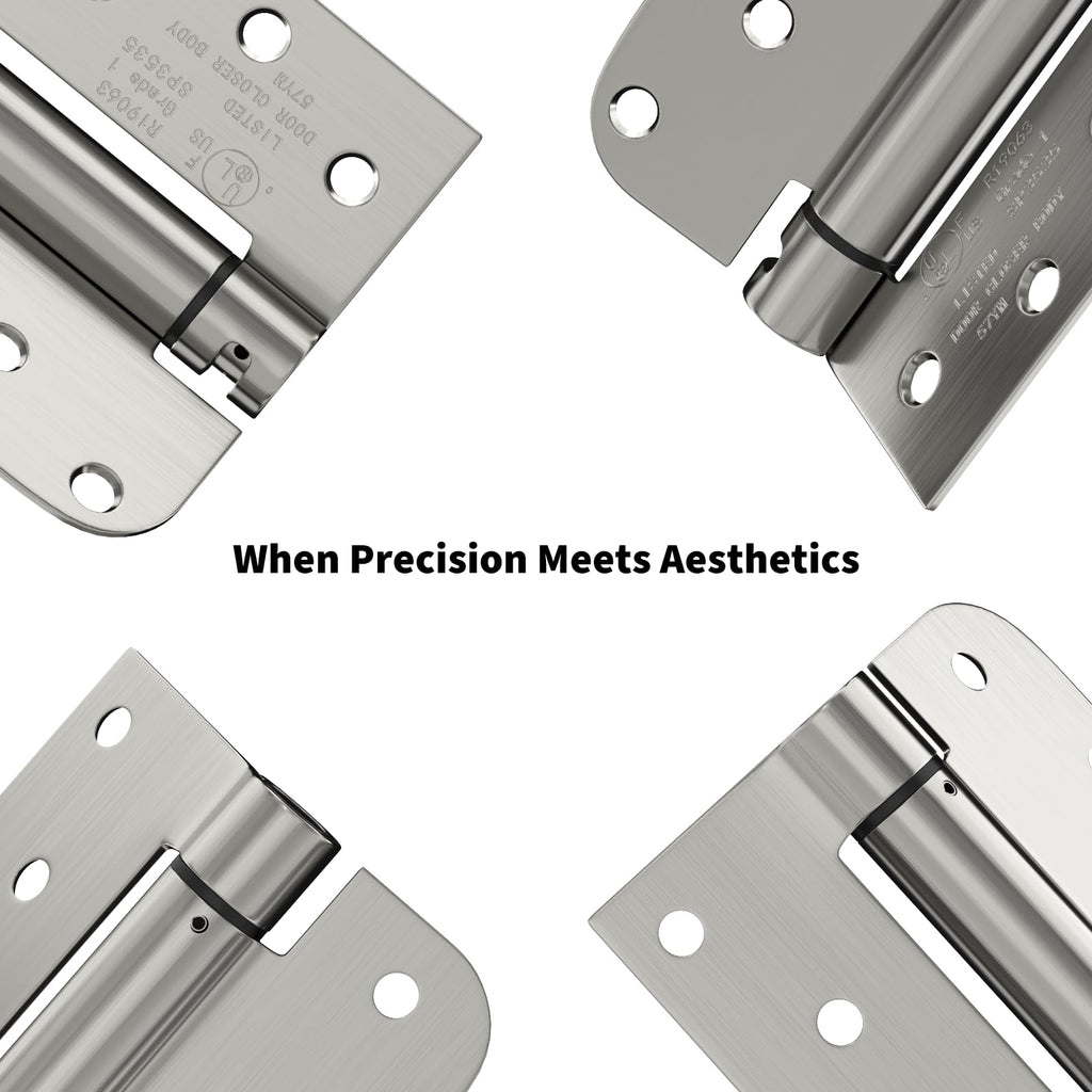 2 Pack Spring Hinges Satin Nickel 4" Square 5/8" Radius Corners