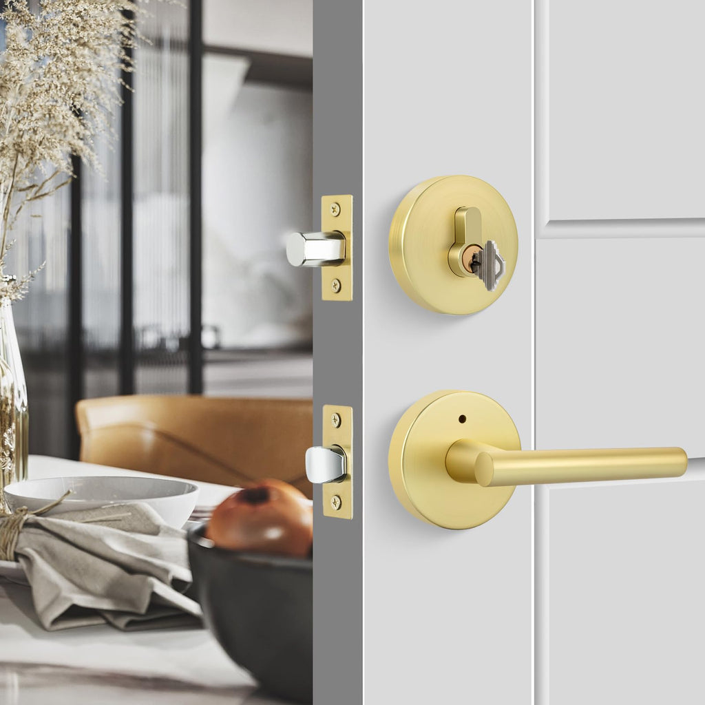 Front Door Handles Set, Exterior Door Lock Set with Deadbolt, Single Cylinder Deadbolt Lock and Privacy Door Handles