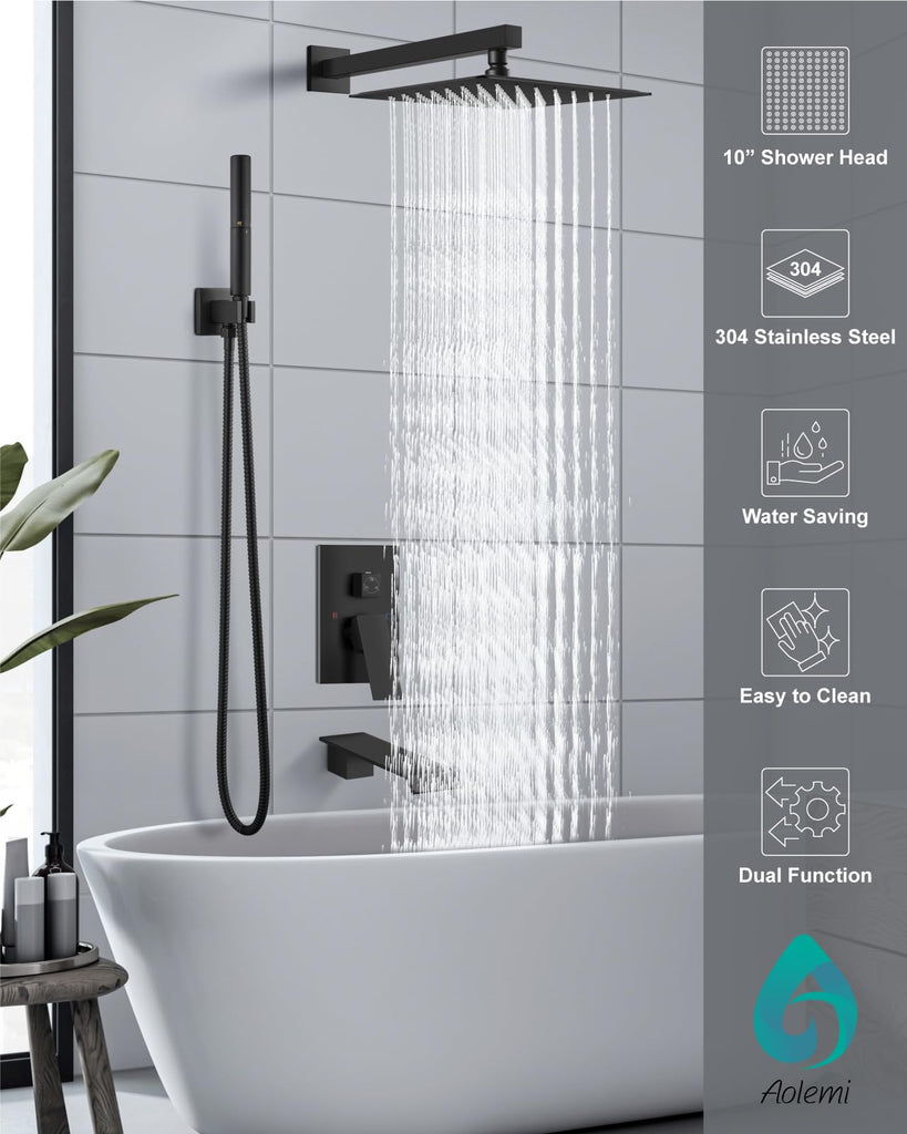 Shower System with Tub Spout and Valve Matte Black
