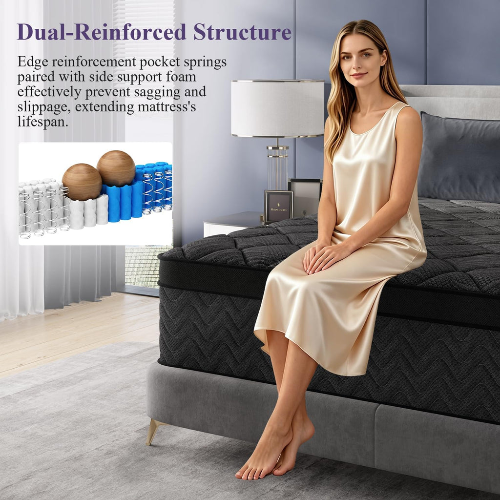 Upgraded Luxury 12 Inch Hybrid California King Size Mattress, Medium Firm | Cooling Gel Memory Foam & Pocket Springs