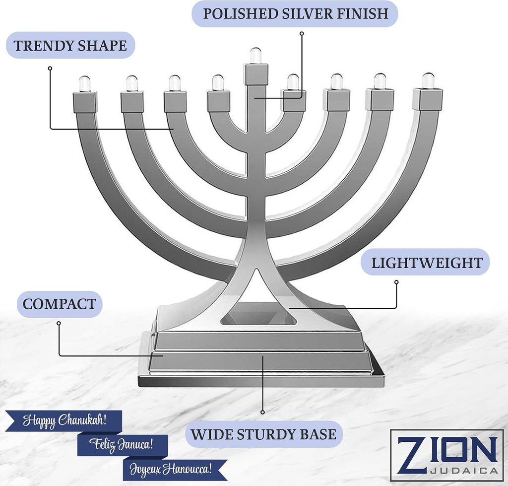 Mini Electric LED Battery or USB Powered - Push Button Multi Light Settings - Hanukkah Battery Operated Minorah Small