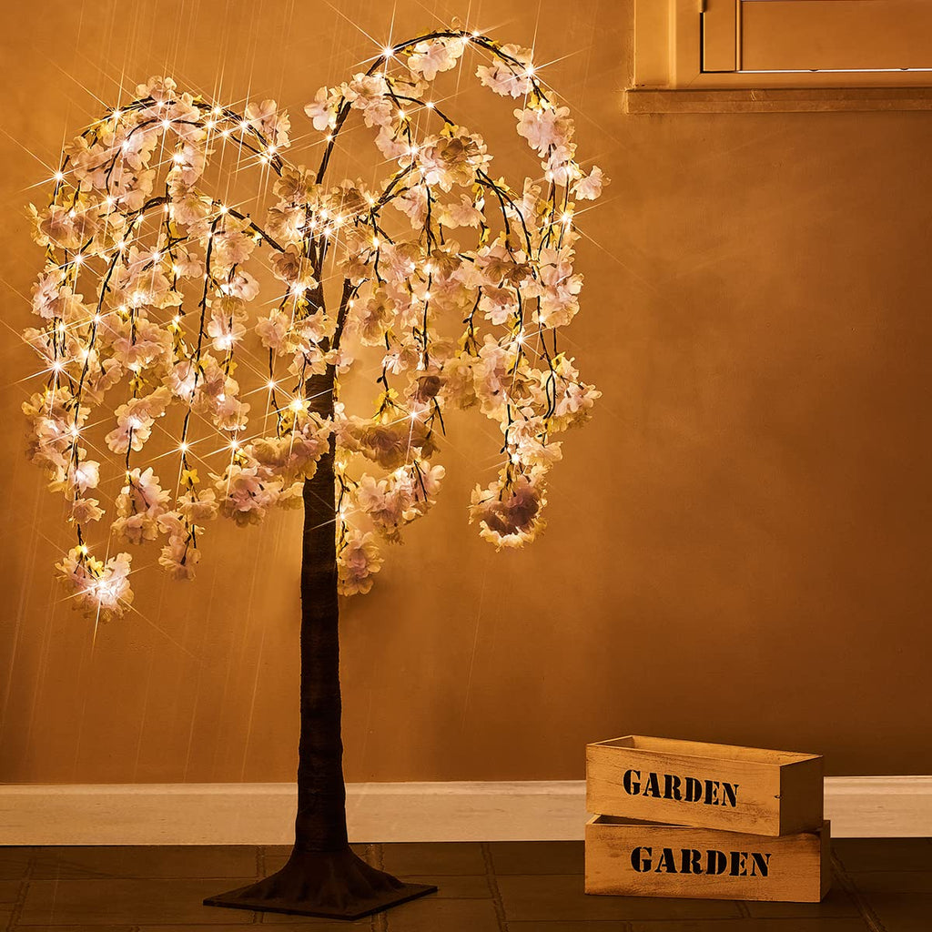 Pink Cherry Blossom Tree with Lights 4FT 180 LED Fairy Lights, Lighted Artificial Flower Spirit Tree for Spring