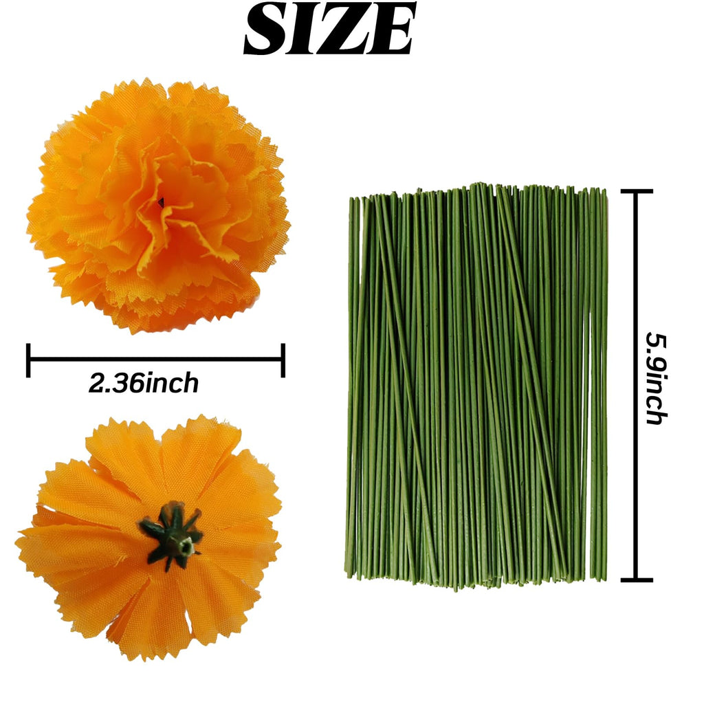 Marigold Flower Heads Bulk, Silk Marigold with Stems Artificial Flowers for Diwali Home Decor Day of The Dead