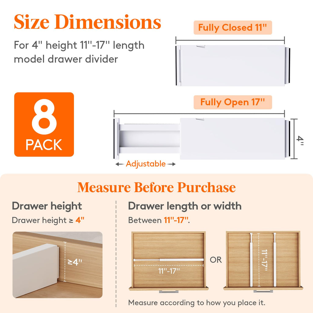 4" High Upgrade Drawer Divider, Adjustable Drawer Organizer Clothes