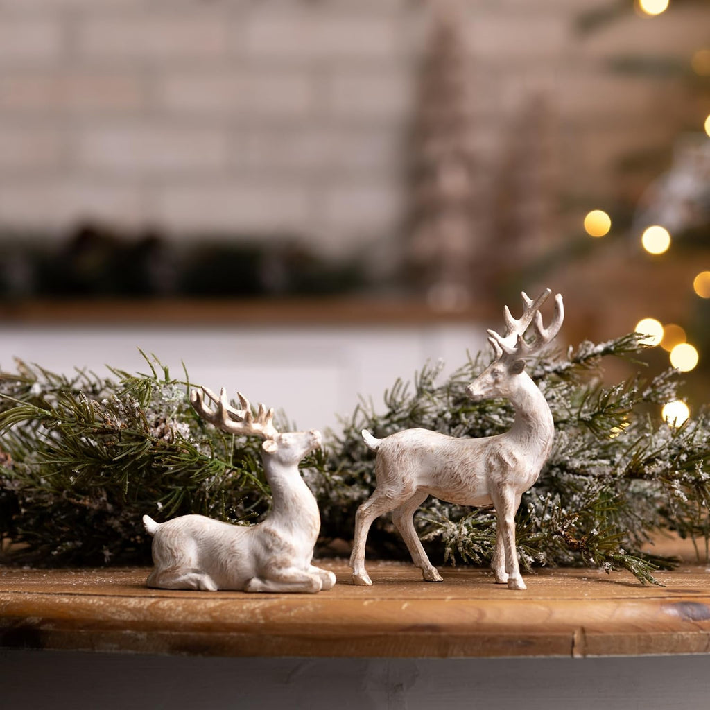 Deer Christmas Figurines - 5.25"" - Set of 6, White
