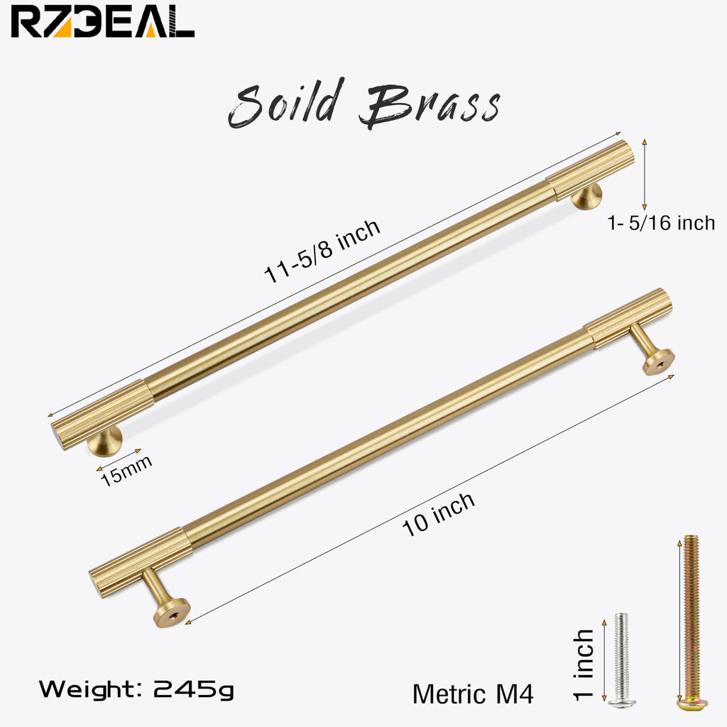 2pcs Solid Brass Gold Cabinet Pulls, 10 Inch Hole Centers Cupboard Handles Modern Drawer Dresser Pulls Bathroom