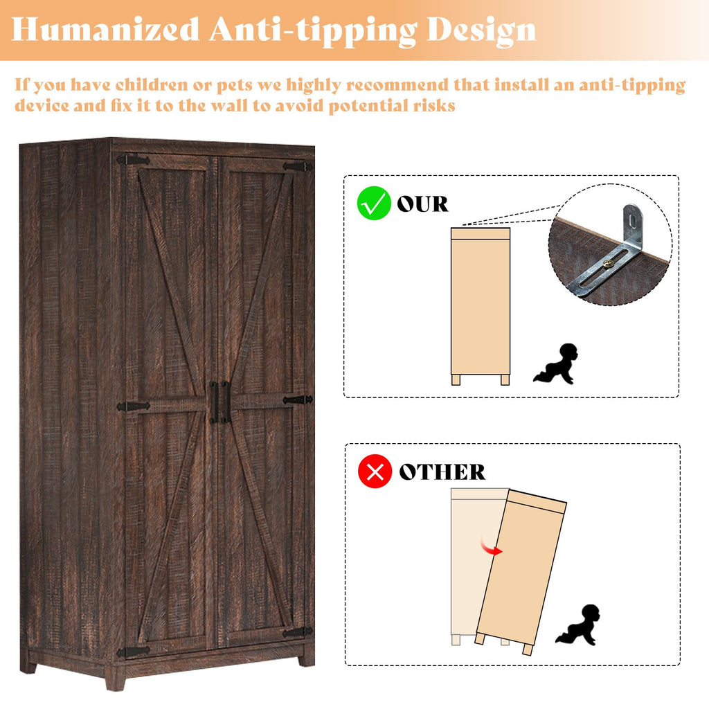 71'' Farmhouse Armoire Wardrobe Closet Set of 2