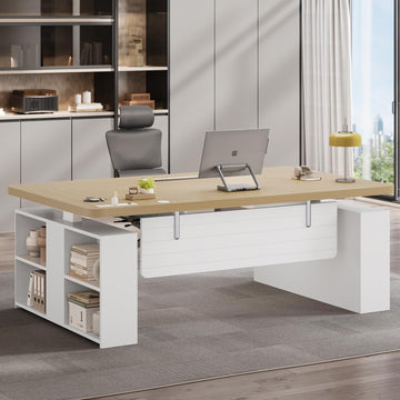 63" Executive Standing Desk with Storage, Executive Height Adjustable Desk with Power Outlets, Large Computer Office