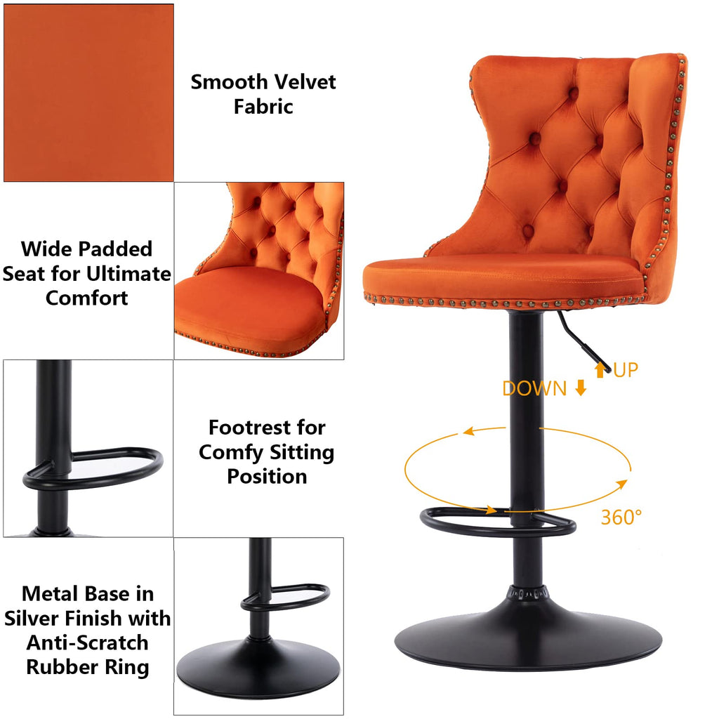 Swivel Bar Stools Set of 4, Adjustable Barstools with Back Velvet Tufted Counter Stools Modern Upholstered Bar Chairs
