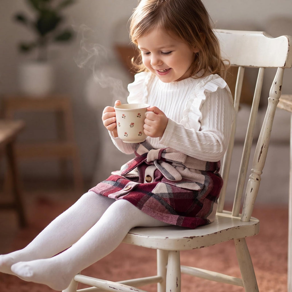 Girl Clothes Fall Toddler Winter Outfit Knit Top Plaid Skirt Belt White