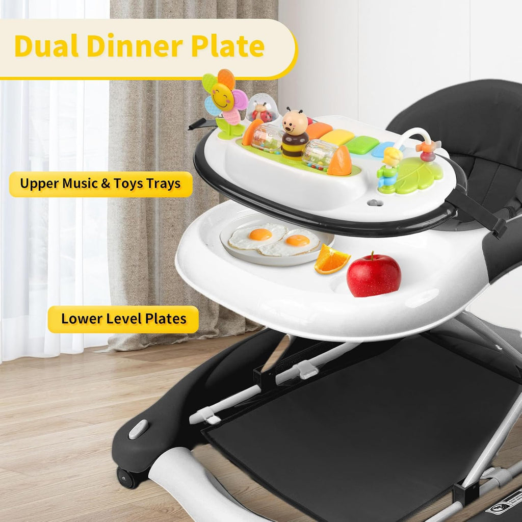5 in 1 Baby Walker, Music and Lights Walker for Baby Boy Girls 6-12 Months, Foldable Baby Walkers with Wheels