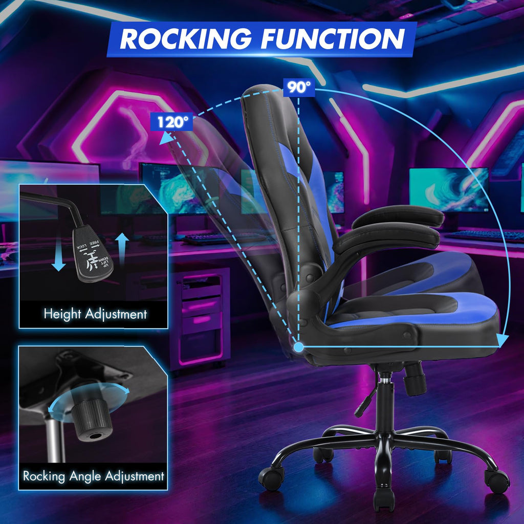 Computer Desk Chair, Lumbar Support Video Game Chair PU Leather
