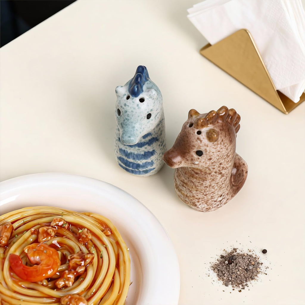Ceramic Cute Sea Horse Salt & Pepper Shakers Set, Hand-Painted Sea Animals Salt and Pepper Shakers, Set - Set of 2