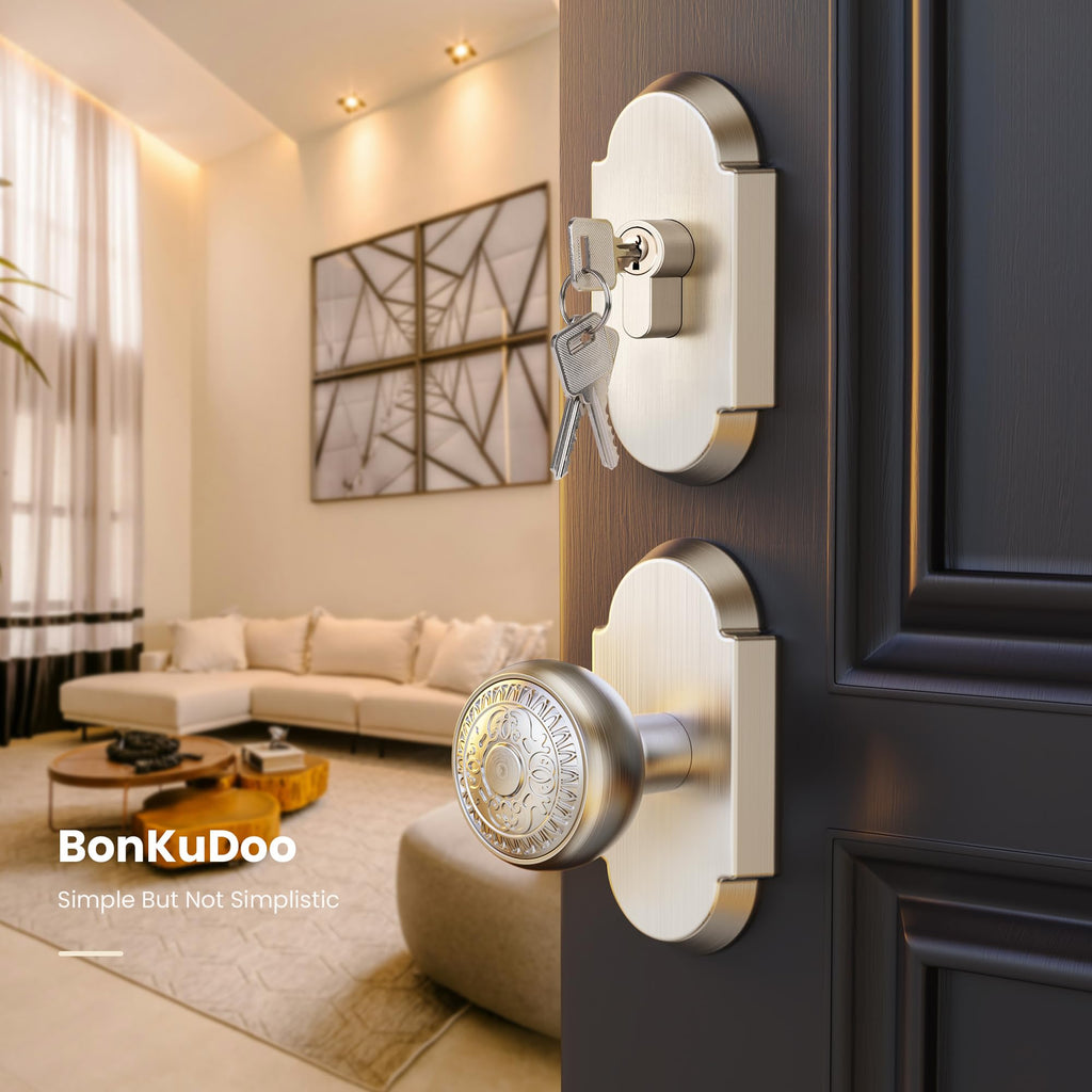 Satin Nickel Door Knobs with Deadbolt, Door Lock Set with Lock and Key