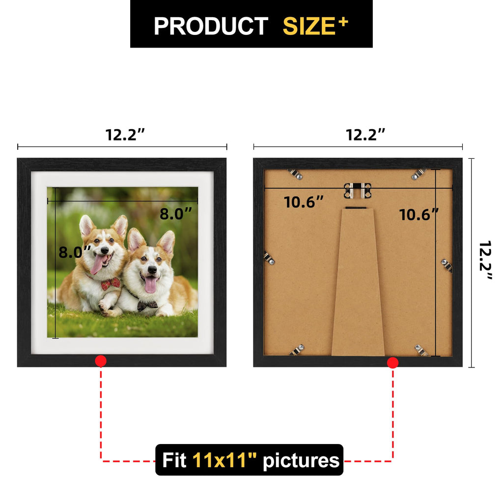 11x11 Picture Frames with 8x8 Mat Set of 2, Black
