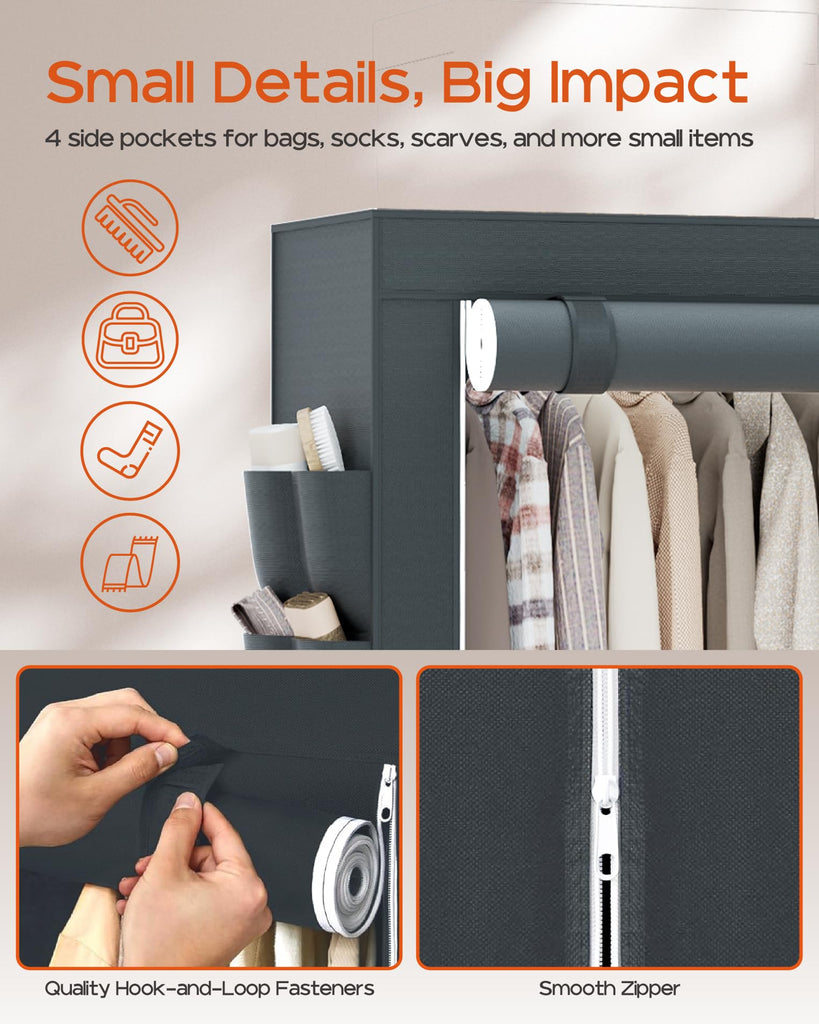 Clothes Rack, Portable Closet, 81.5 Inch Large Capacity Wardrobe Closet, Clothes Storage Organizer with Shelves and 5