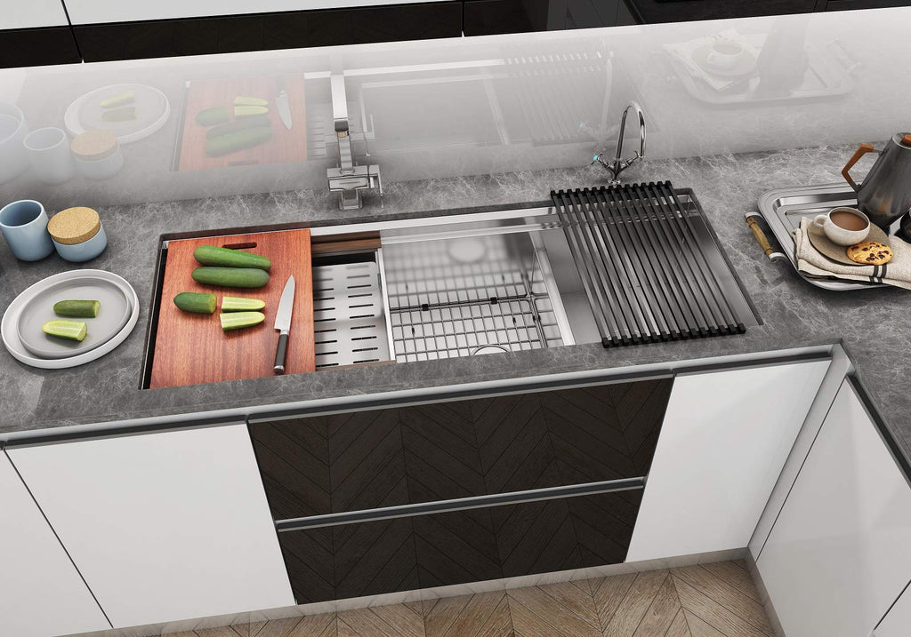 ALL-IN-ONE Workstation 48 in. 16-Gauge Undermount Double Bowl Stainless Steel Kitchen Sink w/Build-in Ledge and