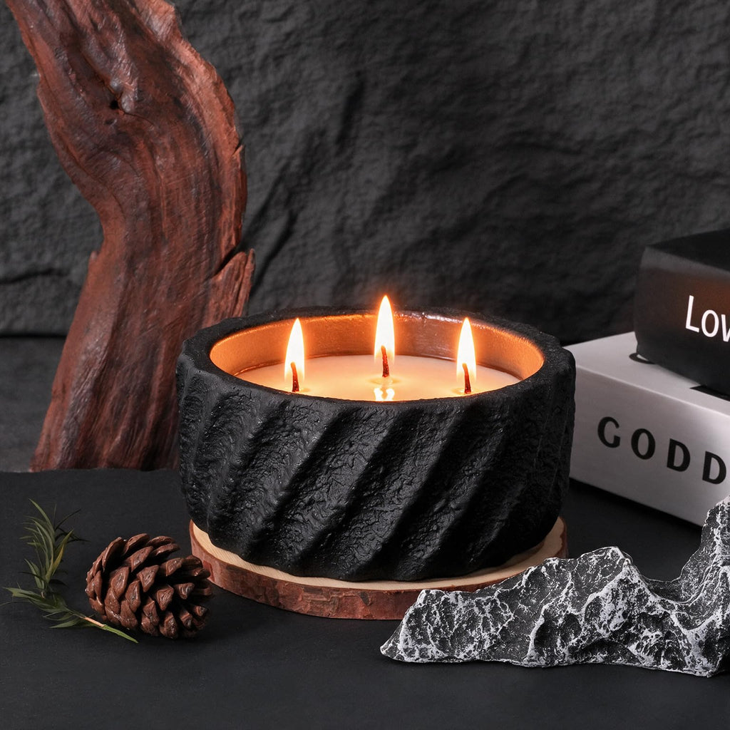 20oz Large Decorative Black Candle - Eucalyptus & Rosemary, 3 Wick Scented Soy Candle, Matte Ceramic Jar Perfect for