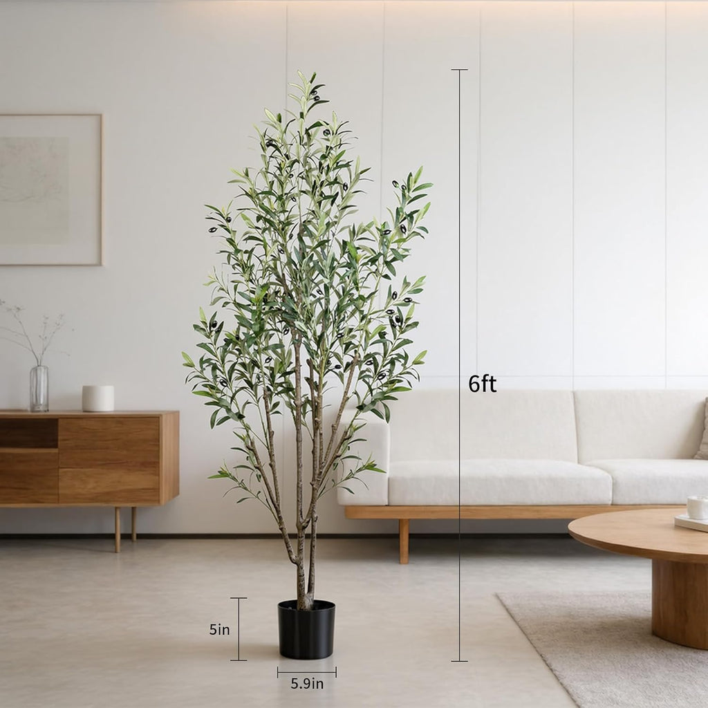 Artificial Olive Trees,6FT Tall Faux Olive Tree with Planter,Fake Olive Tree for Modern Home Office House Living Room