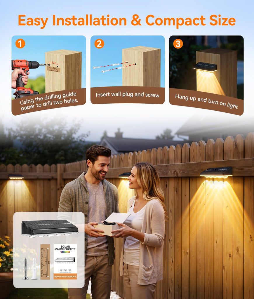 Solar Fence Lights Outdoor Waterproof, 12 Pack Warm White & 9 Fixed Colors & Color Changing Fence Lights Solar