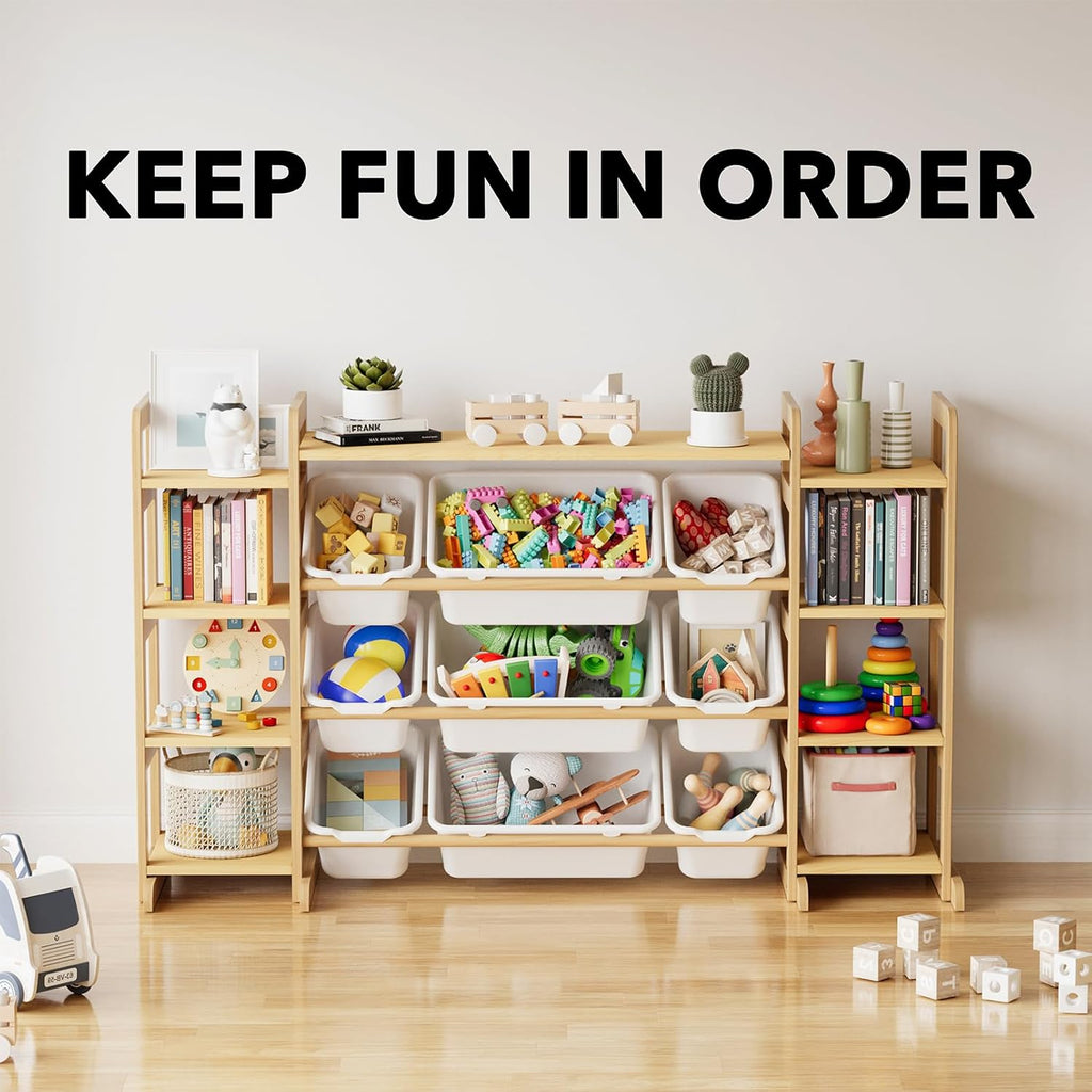 Large Toy Storage Organizer 9 Shelves 9 Bins, Toy Organizers Storage Bookshelf, Kids Bin Shelf Toys Box Bookcase
