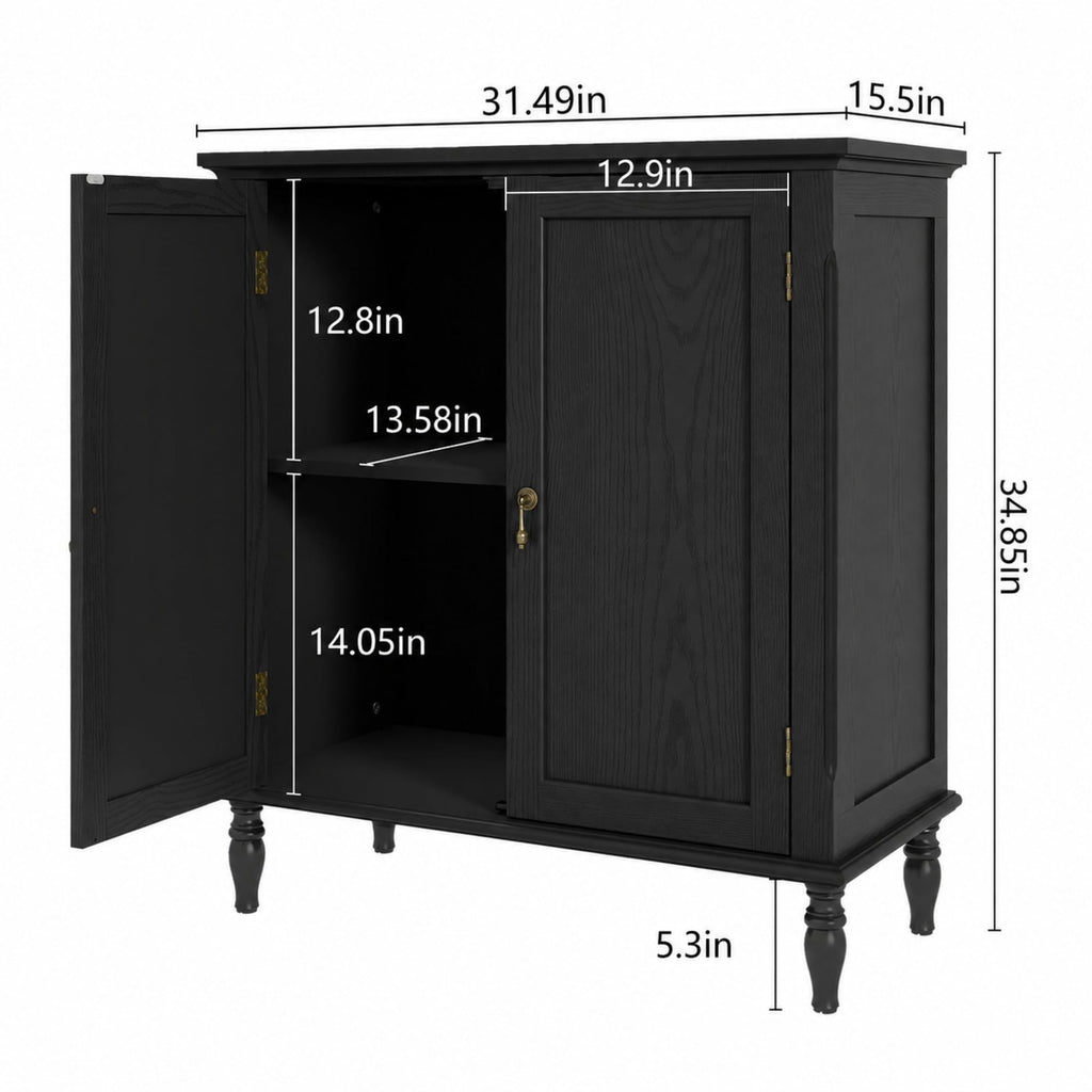 Vintage Buffet Cabinet with Storage, Solid Wood Veneer, Black