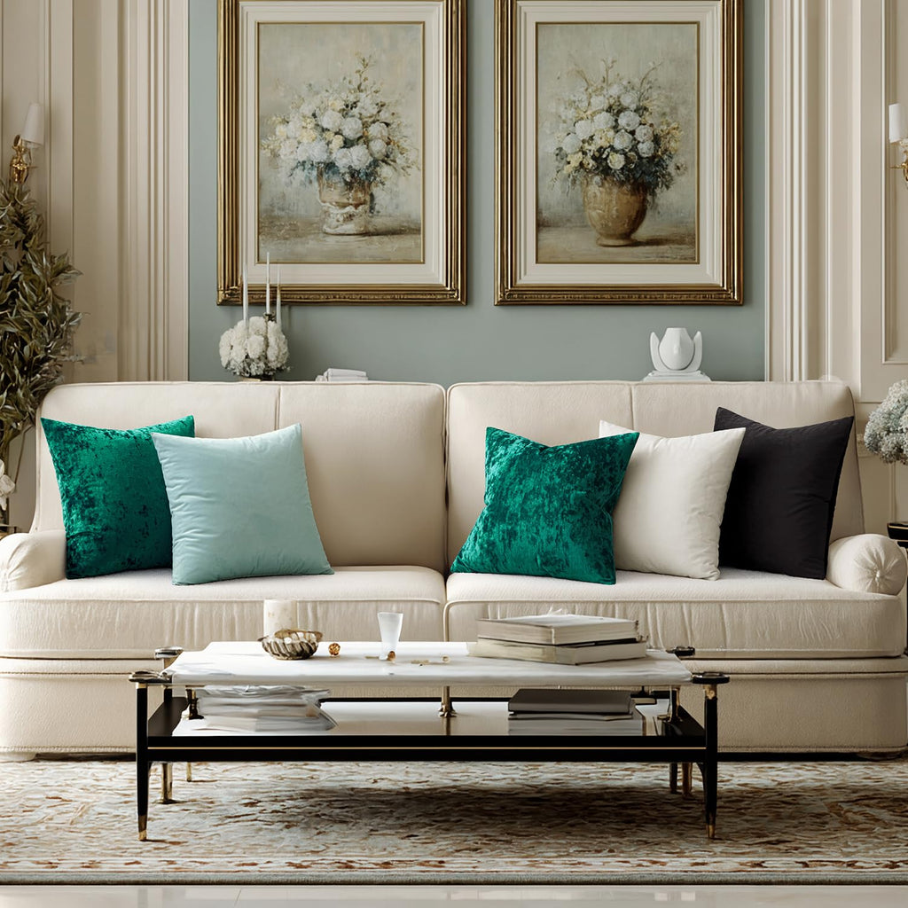 Velvet Throw Pillow Covers Emerald Green 20x20 inch Set of 2