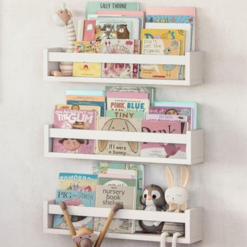Nursery Book Shelves, Set of 3 White 16.4" Nursery Shelves for Wall, Kids Bookshelf for Kids Room, Floating Wall