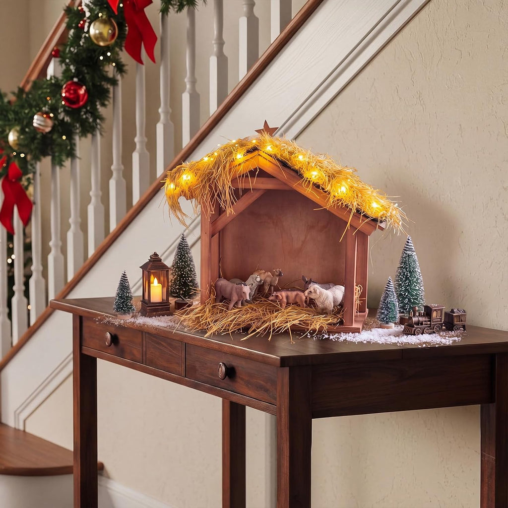 9 Pcs Large Christmas Nativity Scene Set Wooden Manger with Animals