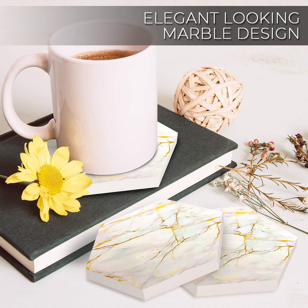 8-Piece Marble Ceramic Coaster Set | Super Absorbent for Hot & Cold Drinks | Cork Bottom Table Coasters - Set of 8
