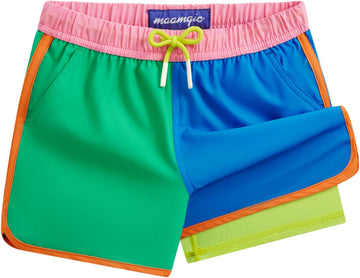 Boys Swim Trunks with Compression Liner Vintage Swim Shorts