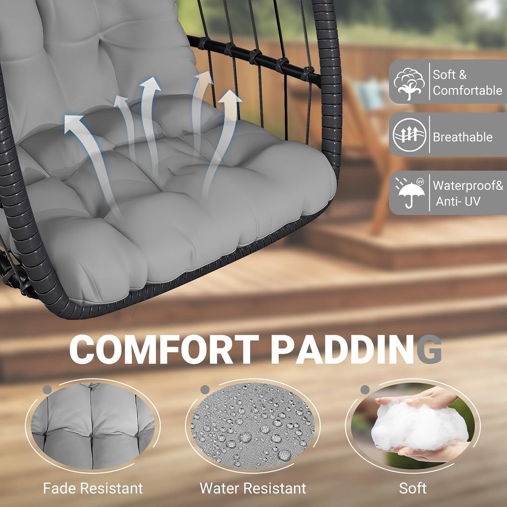 Egg Chair with Stand,Patio Rattan Wicker Hanging Hammock Chair Porch Garden,Thickened Aluminum Alloy Steel Frame and
