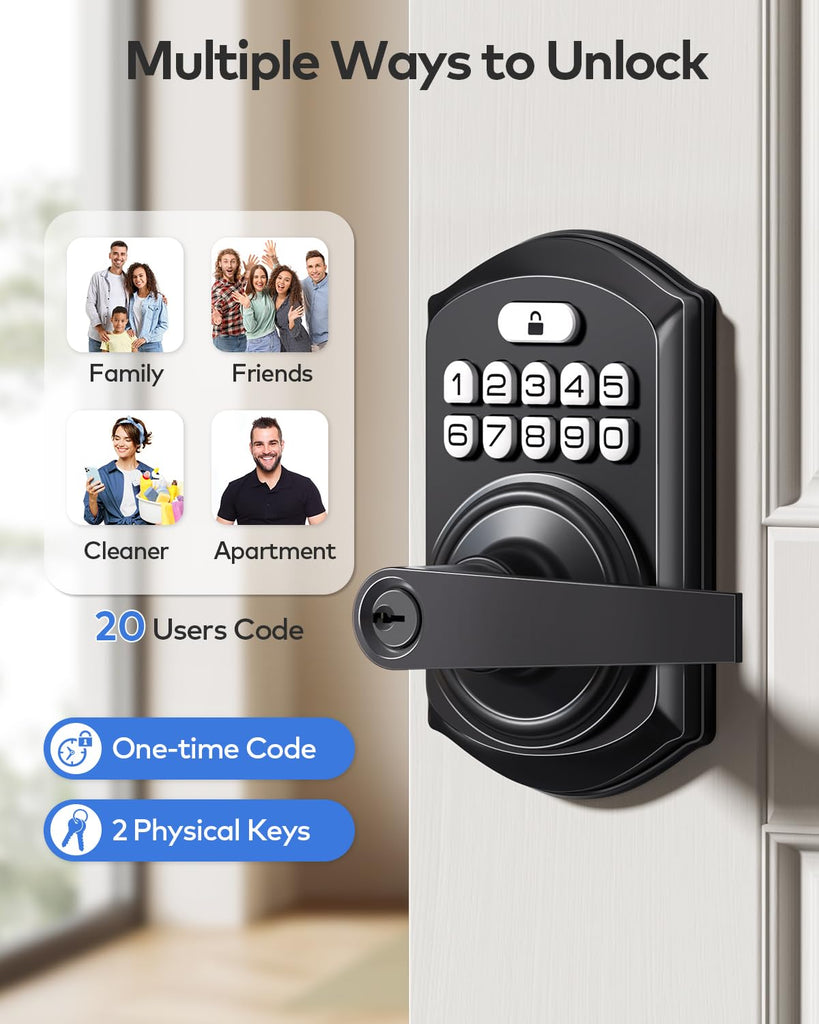 Keyless Entry Door Lock Handle with Keypad, Matte Black