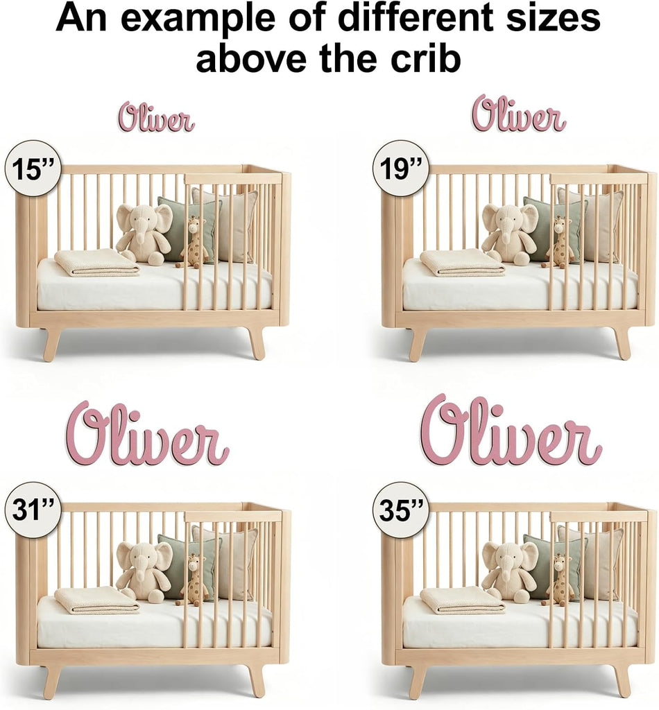 Wood Baby Name Sign - Personalized Nursery Wall Decor, 5 colors, 8 fonts, multiple sizes | Solid wood | Easy tape
